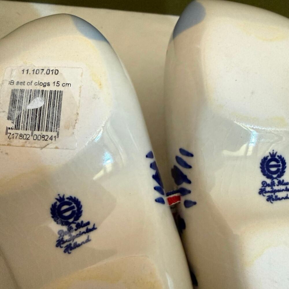 Delft Blue Handpainted Holland Clogs • 6” • Vintage • Crazing - Picture 11 of 13